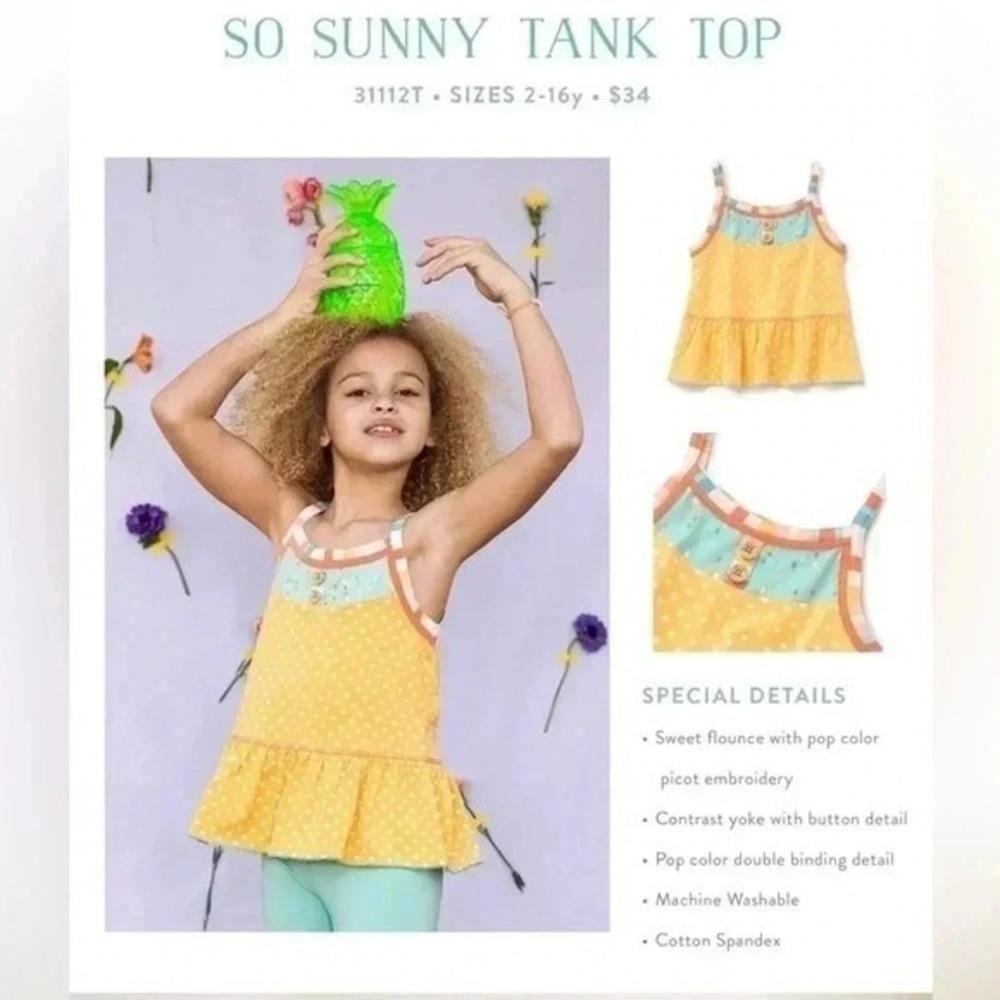 Matilda Jane So Sunny‎ Tank Top Girls Size 10 Yellow Ruffle NWT